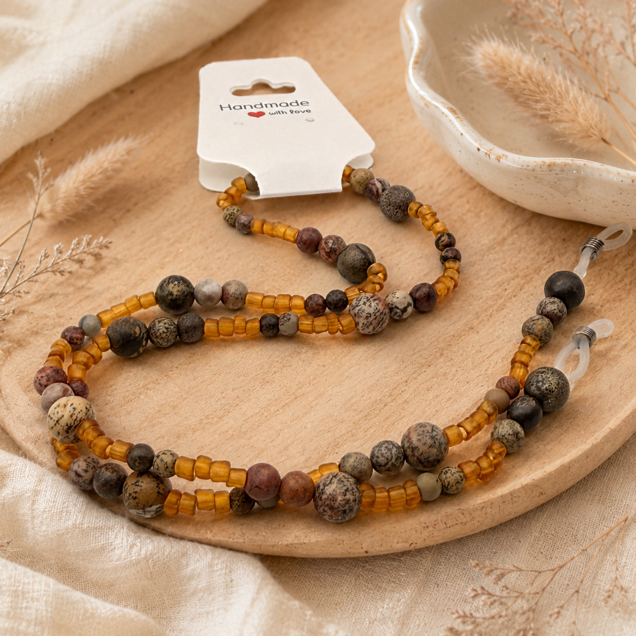 Earthy Amber Beaded Glasses Chain