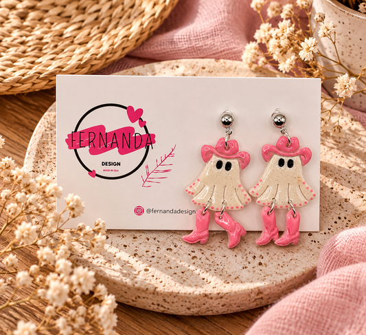 Pink Ghost Cowgirl Earrings