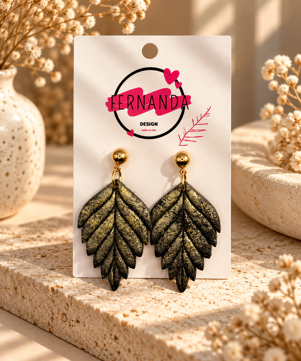Midnight Botanical Leaf Earrings