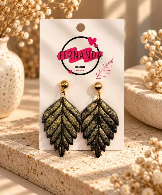 Midnight Botanical Leaf Earrings