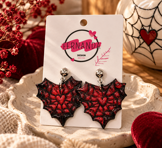 Midnight Heart Web Earrings