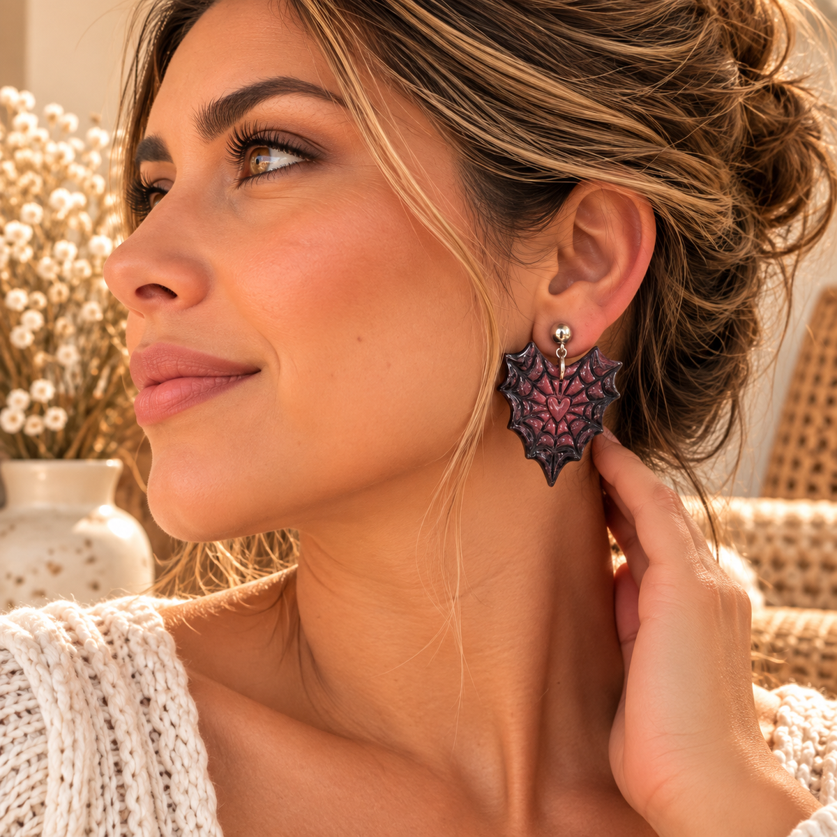Midnight Heart Web Earrings